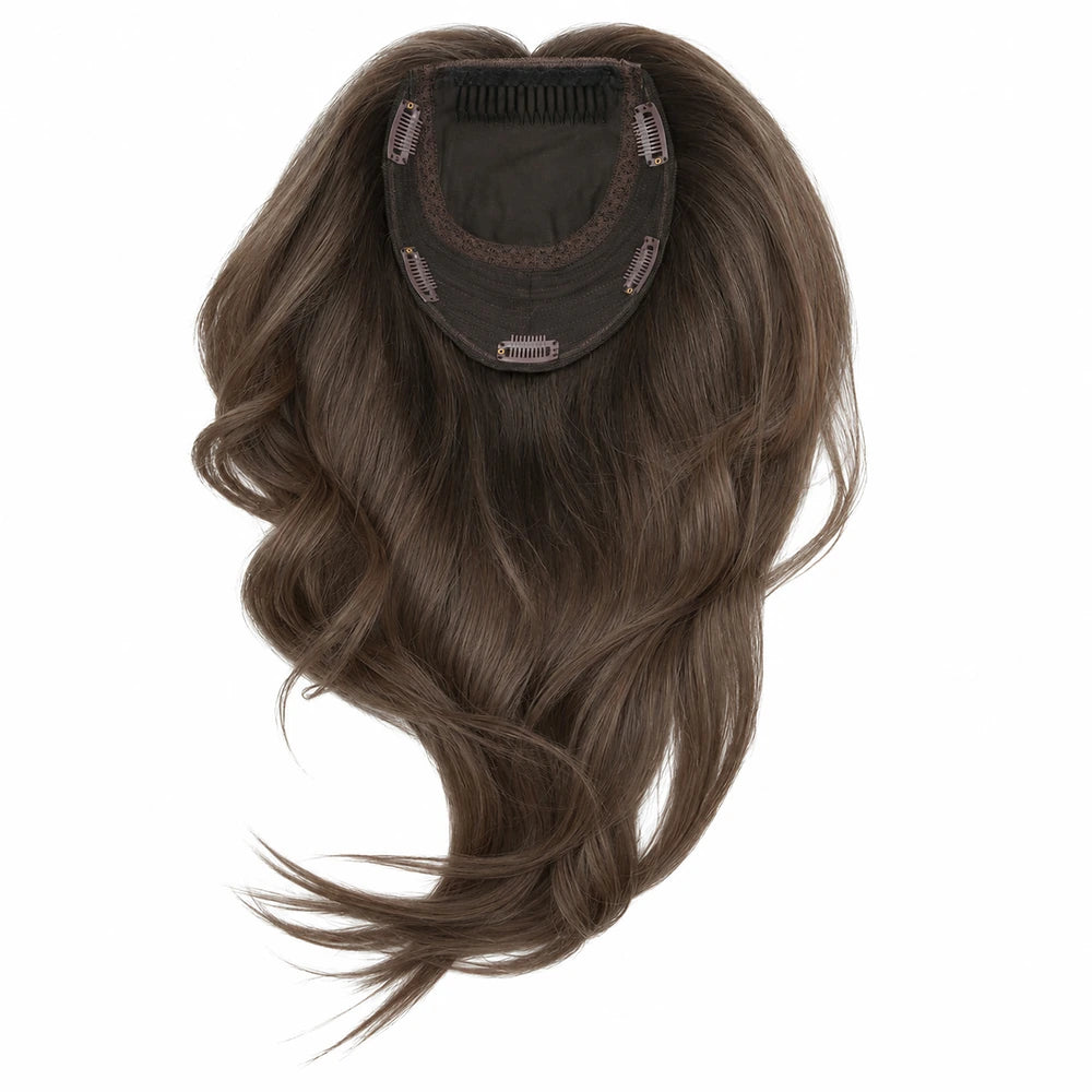 Topper in capelli veri castano con base 6x7 e clip LadyDeWig